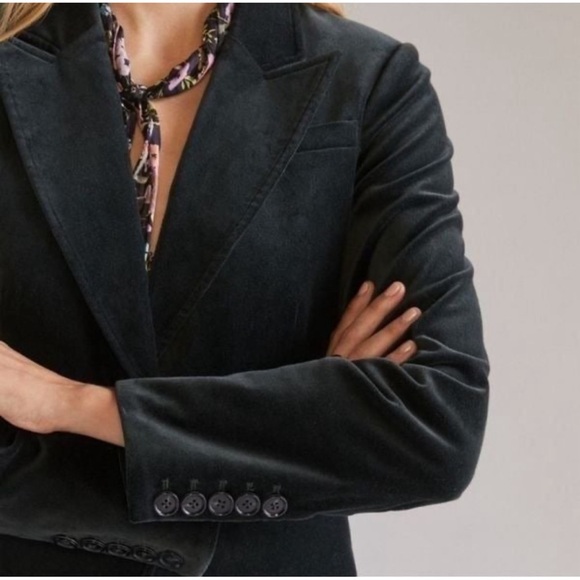 Anthropologie Paige Chelsea Velvet Blazer Sz L Dark Spruce Green NWT - Picture 5 of 16